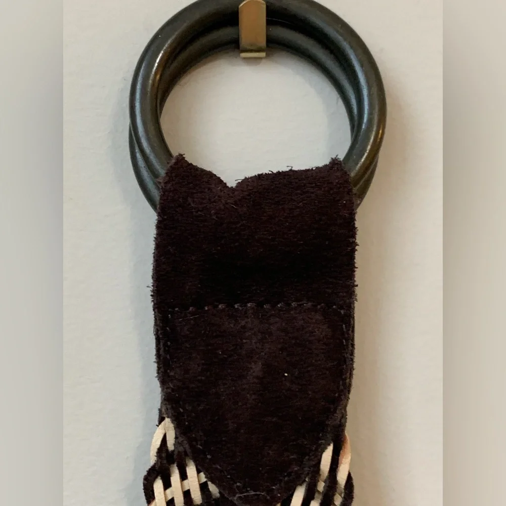GAP Dark Brown Cream Genuine Braided Leather Solid Brass Black Finish Rings Belt